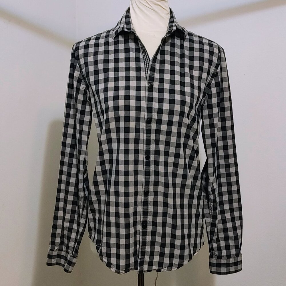 Zara Man Black Cream Plaid Western Style Overshirt S
